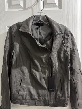 Forever 21 Light Gray Faux Leather Moto Jacket